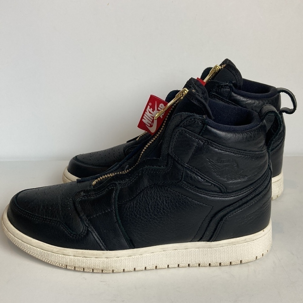 Air Jordan 1 Retro High Zip Black Sail Leather Gold Women’s 7.5 Punk Streetwear - Picture 2 of 16